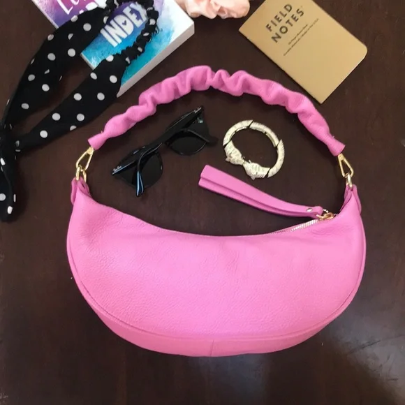 Ultra Pink Italian Leather Crescent / Sling Shoulder Bag - Picture 1 of 12